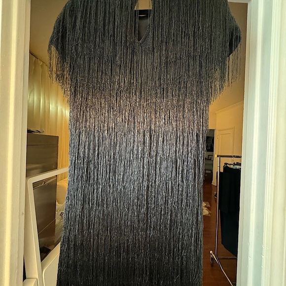 - NEW RACHEL ZOE Eddy Dress Black Fringe WNTR4 - Picture 2 of 4